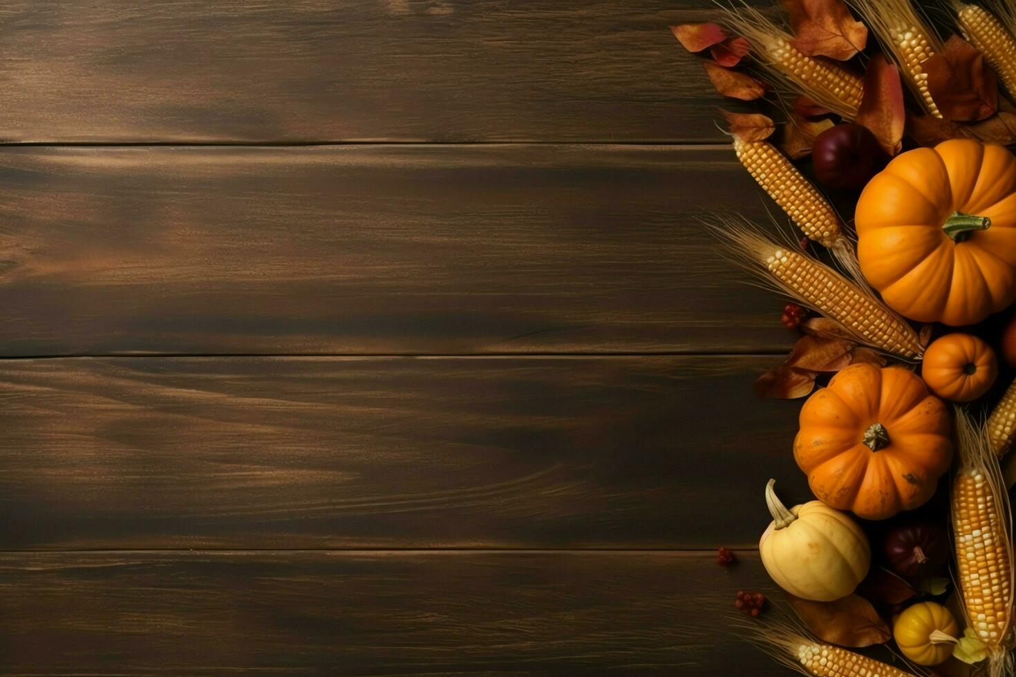 Thanksgiving day or autumn composition with pumpkin, oranges, leaves or chicken. Thanksgiving food concept by AI Generated photo