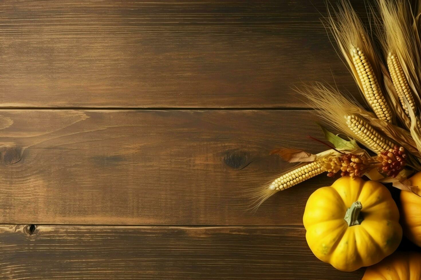 Thanksgiving day or autumn composition with pumpkin, oranges, leaves or chicken. Thanksgiving food concept by AI Generated photo