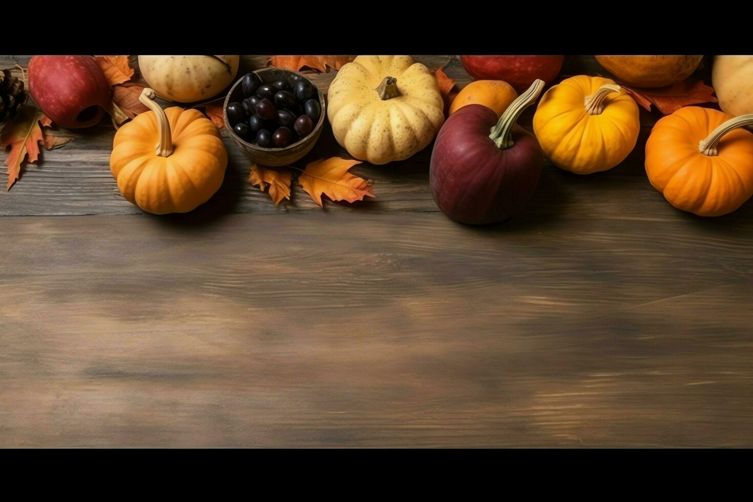 Thanksgiving day or autumn composition with pumpkin, oranges, leaves or chicken. Thanksgiving food concept by AI Generated photo
