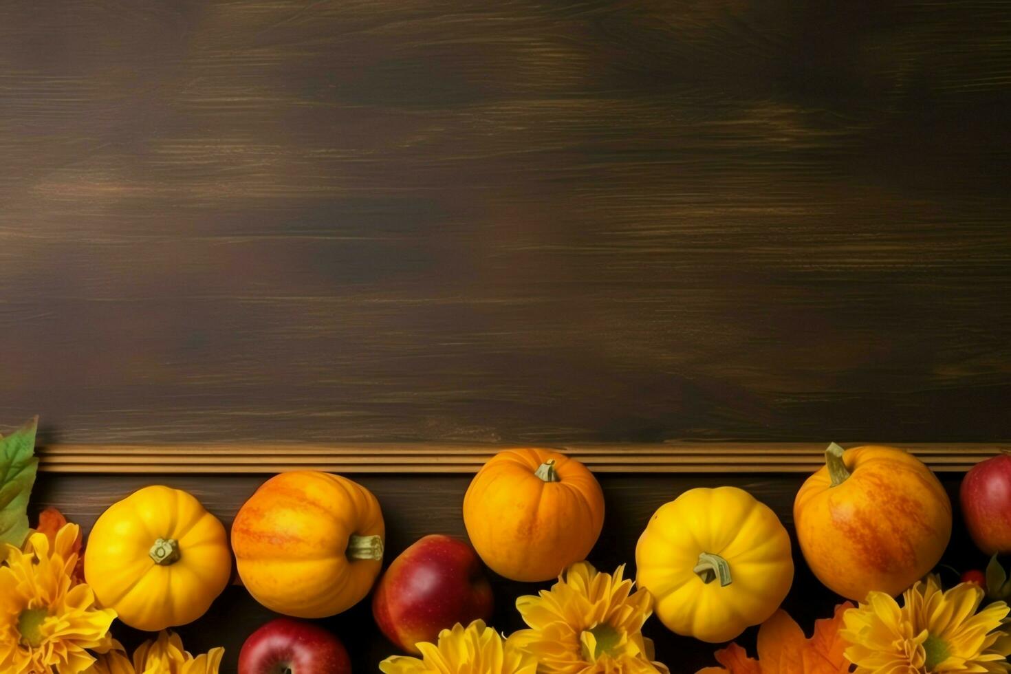 Thanksgiving day or autumn composition with pumpkin, oranges, leaves or chicken. Thanksgiving food concept by AI Generated photo