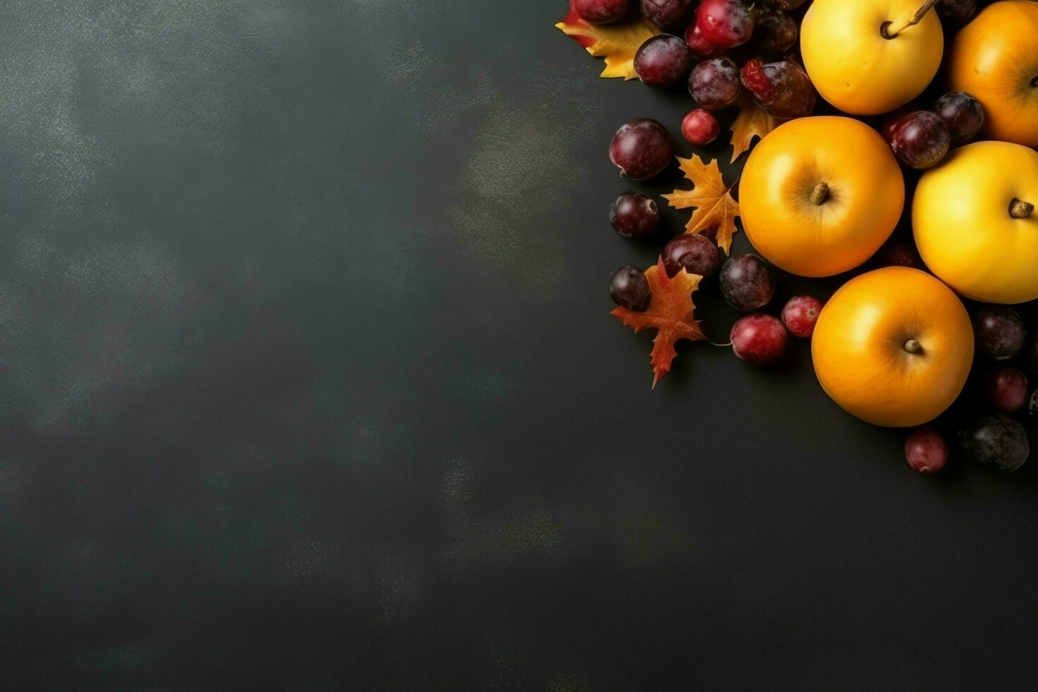 Thanksgiving day or autumn composition with pumpkin, oranges, leaves or chicken. Thanksgiving food concept by AI Generated photo