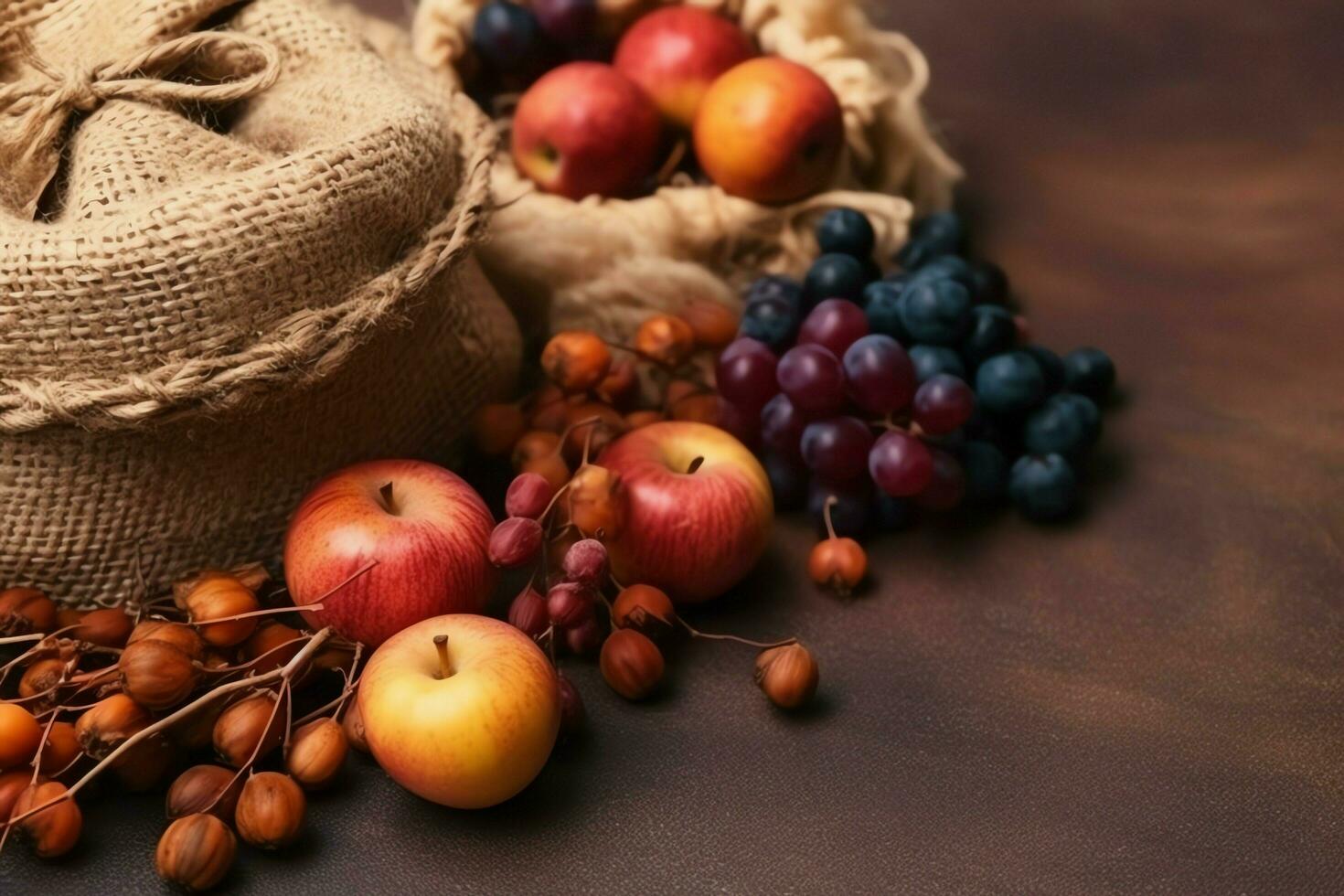 Thanksgiving day or autumn composition with pumpkin, oranges, leaves or chicken. Thanksgiving food concept by AI Generated photo