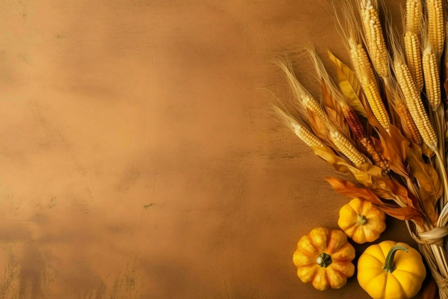 Thanksgiving day or autumn composition with pumpkin, oranges, leaves or chicken. Thanksgiving food concept by AI Generated photo