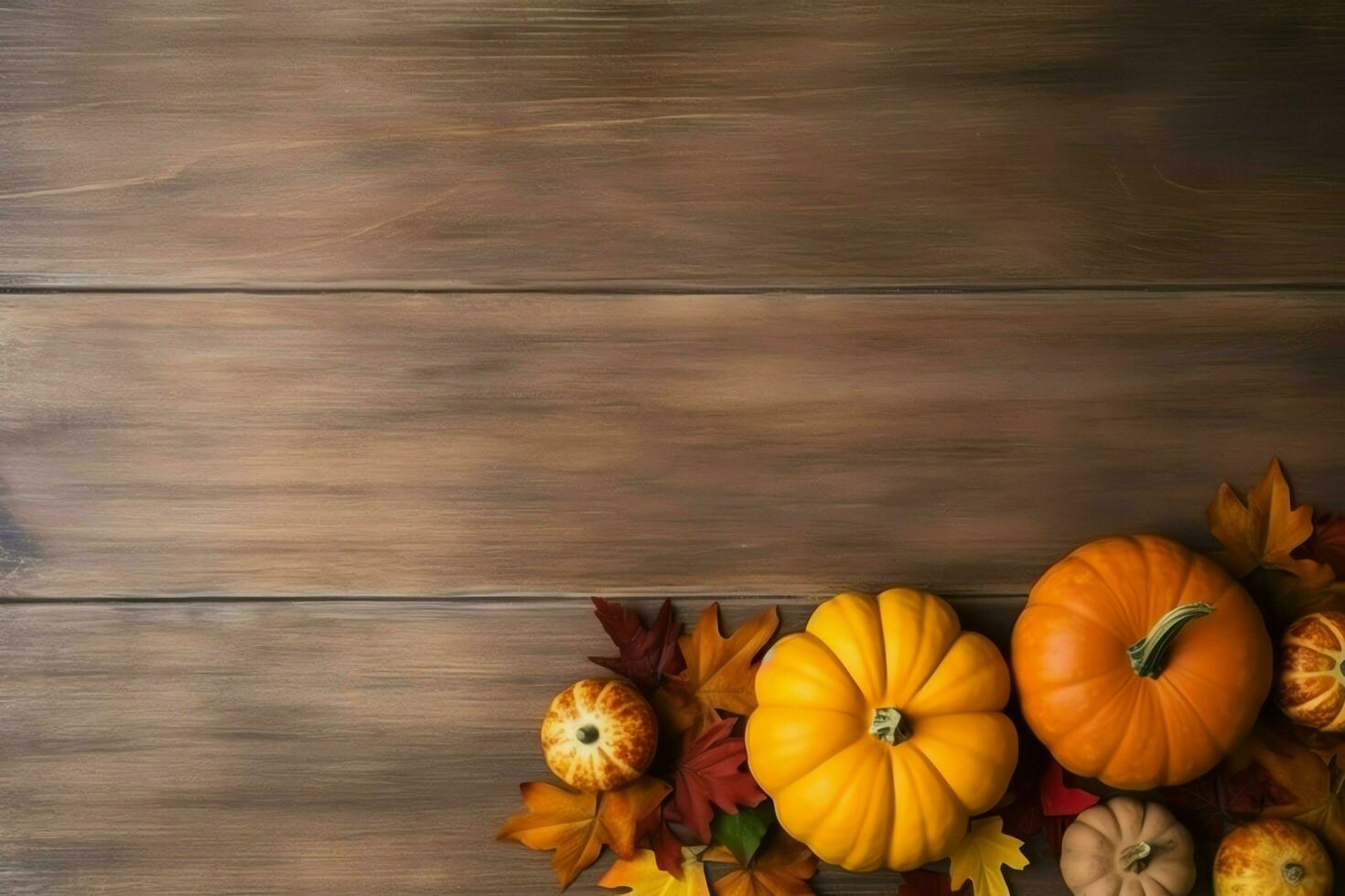 Thanksgiving day or autumn composition with pumpkin, oranges, leaves or chicken. Thanksgiving food concept by AI Generated photo