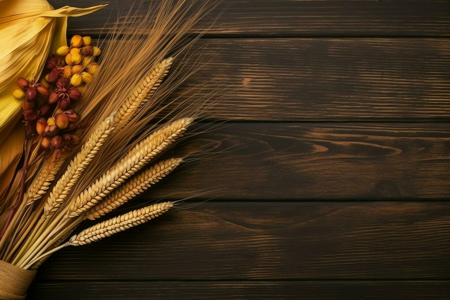 Thanksgiving day or autumn composition with pumpkin, oranges, leaves or chicken. Thanksgiving food concept by AI Generated photo