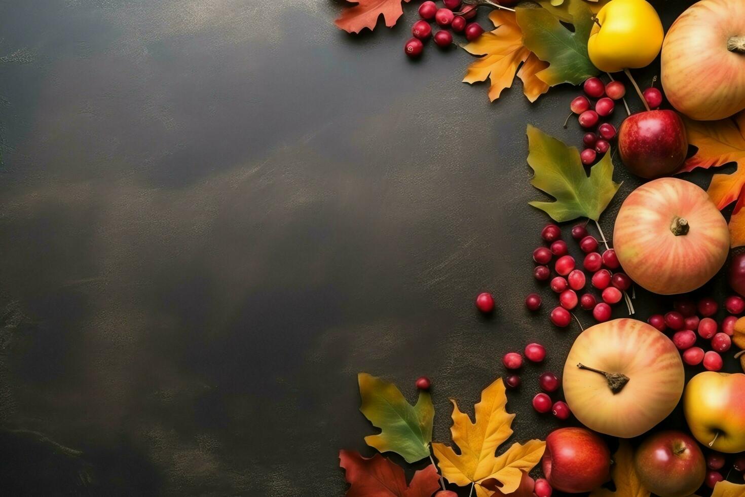 Thanksgiving day or autumn composition with pumpkin, oranges, leaves or chicken. Thanksgiving food concept by AI Generated photo
