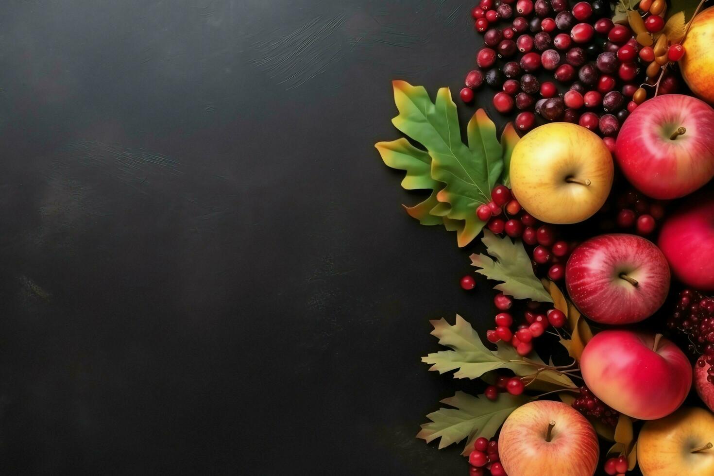 acción de gracias día o otoño composición con calabaza, naranjas, hojas o pollo. acción de gracias comida concepto por ai generado foto