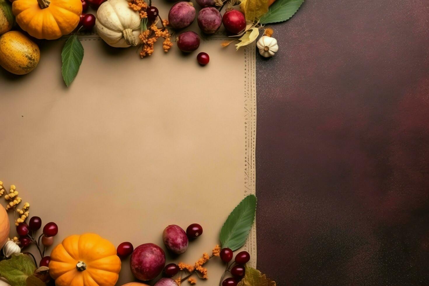 Thanksgiving day or autumn composition with pumpkin, oranges, leaves or chicken. Thanksgiving food concept by AI Generated photo