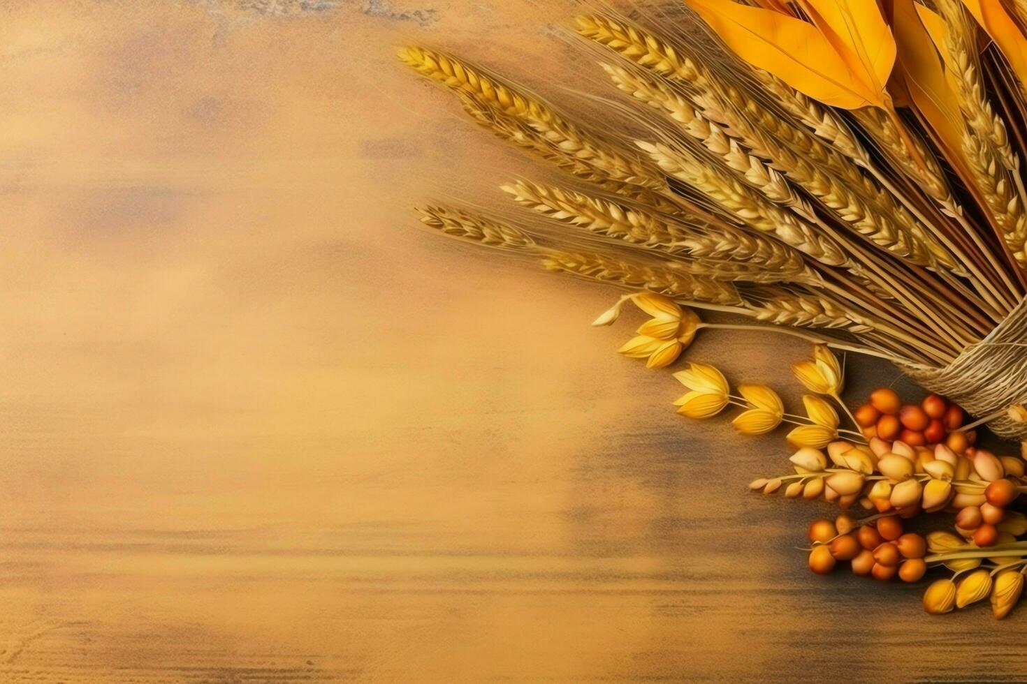 Thanksgiving day or autumn composition with pumpkin, oranges, leaves or chicken. Thanksgiving food concept by AI Generated photo