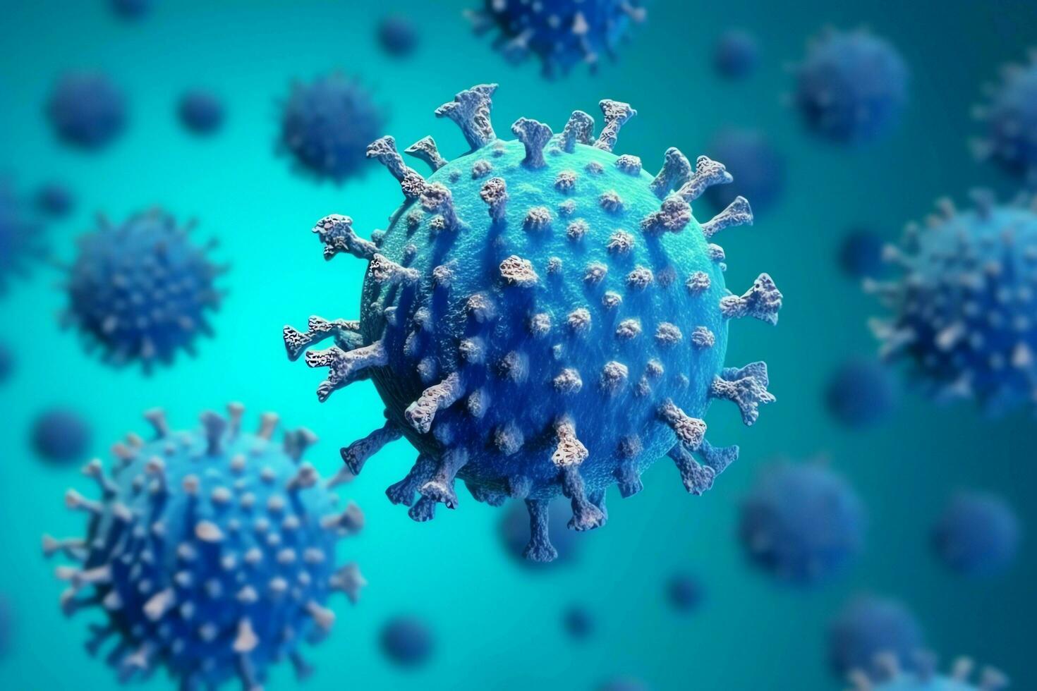 3D render of a medical with virus cells bacteria. Multiple realistic coronavirus particles floating concept by AI Generated photo