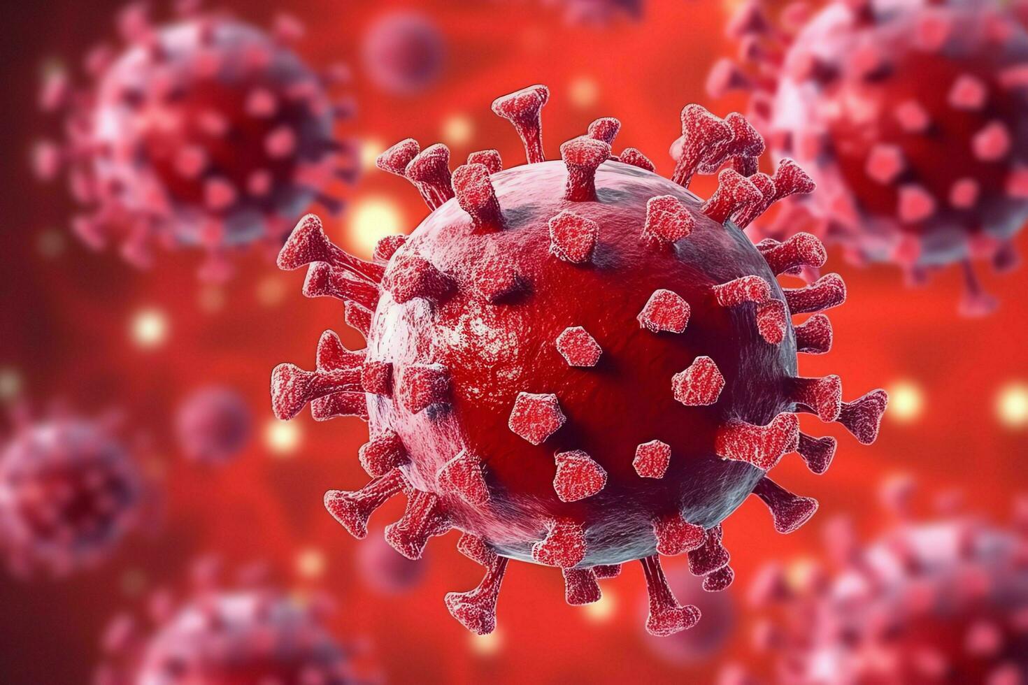 3D render of a medical with virus cells bacteria. Multiple realistic coronavirus particles floating concept by AI Generated photo