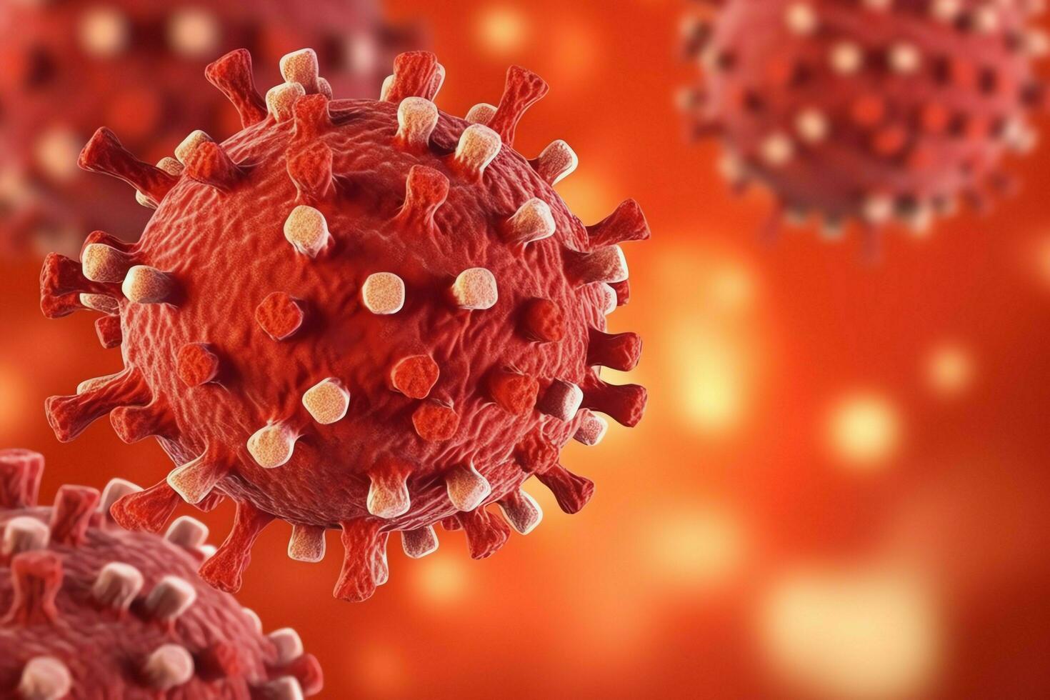 3D render of a medical with virus cells bacteria. Multiple realistic coronavirus particles floating concept by AI Generated photo