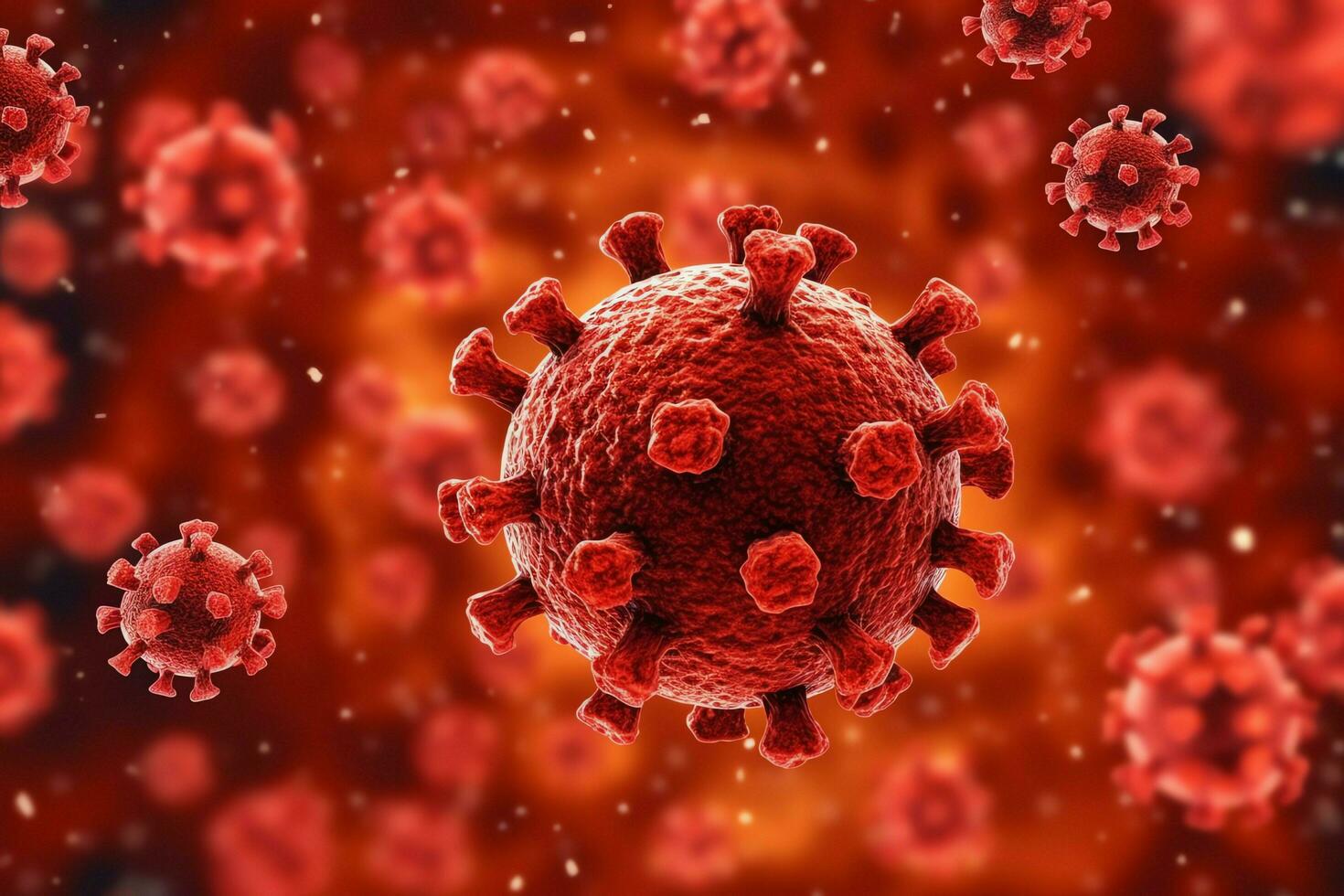3D render of a medical with virus cells bacteria. Multiple realistic coronavirus particles floating concept by AI Generated photo