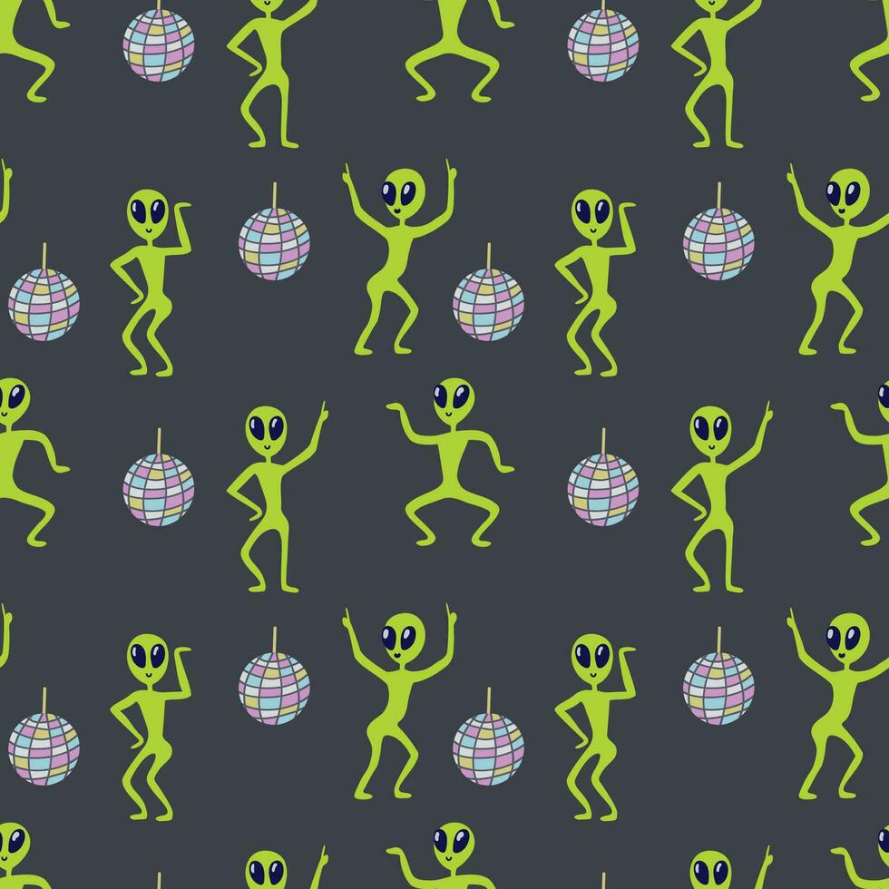 aliens dancing funny, seamless pattern. Vector illustration