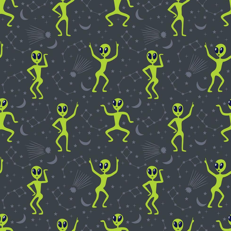 aliens dancing funny, seamless pattern. Vector illustration