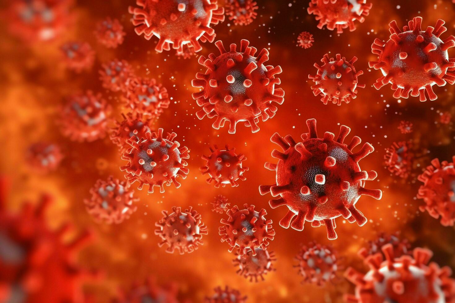3d hacer de un médico con virus células bacterias múltiple realista coronavirus partículas flotante concepto por ai generado foto
