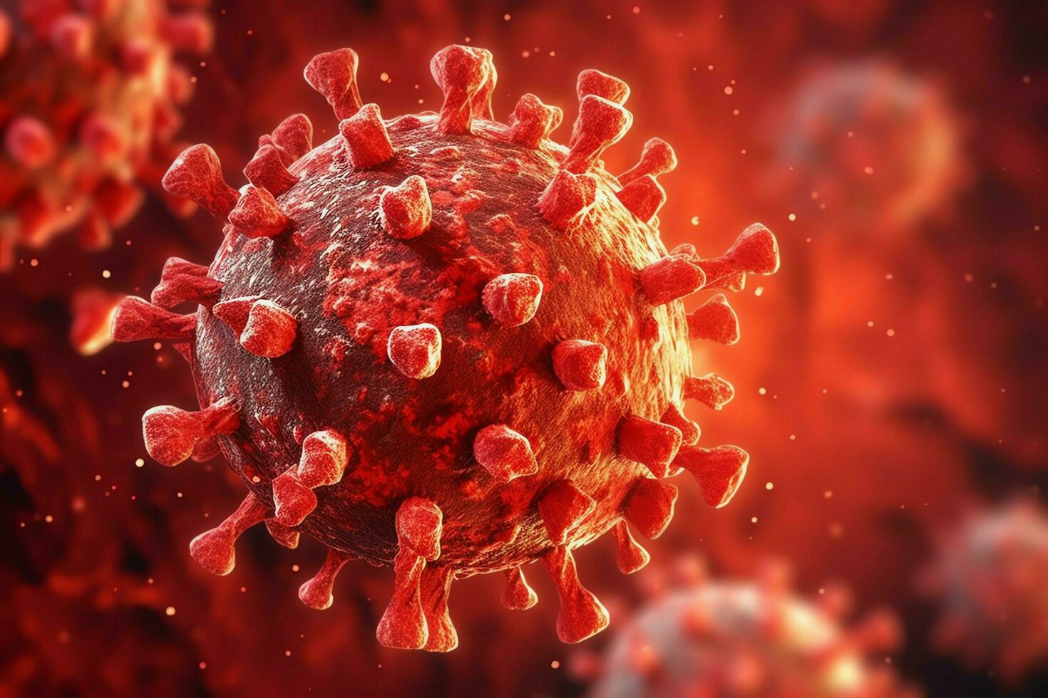 3D render of a medical with virus cells bacteria. Multiple realistic coronavirus particles floating concept by AI Generated photo