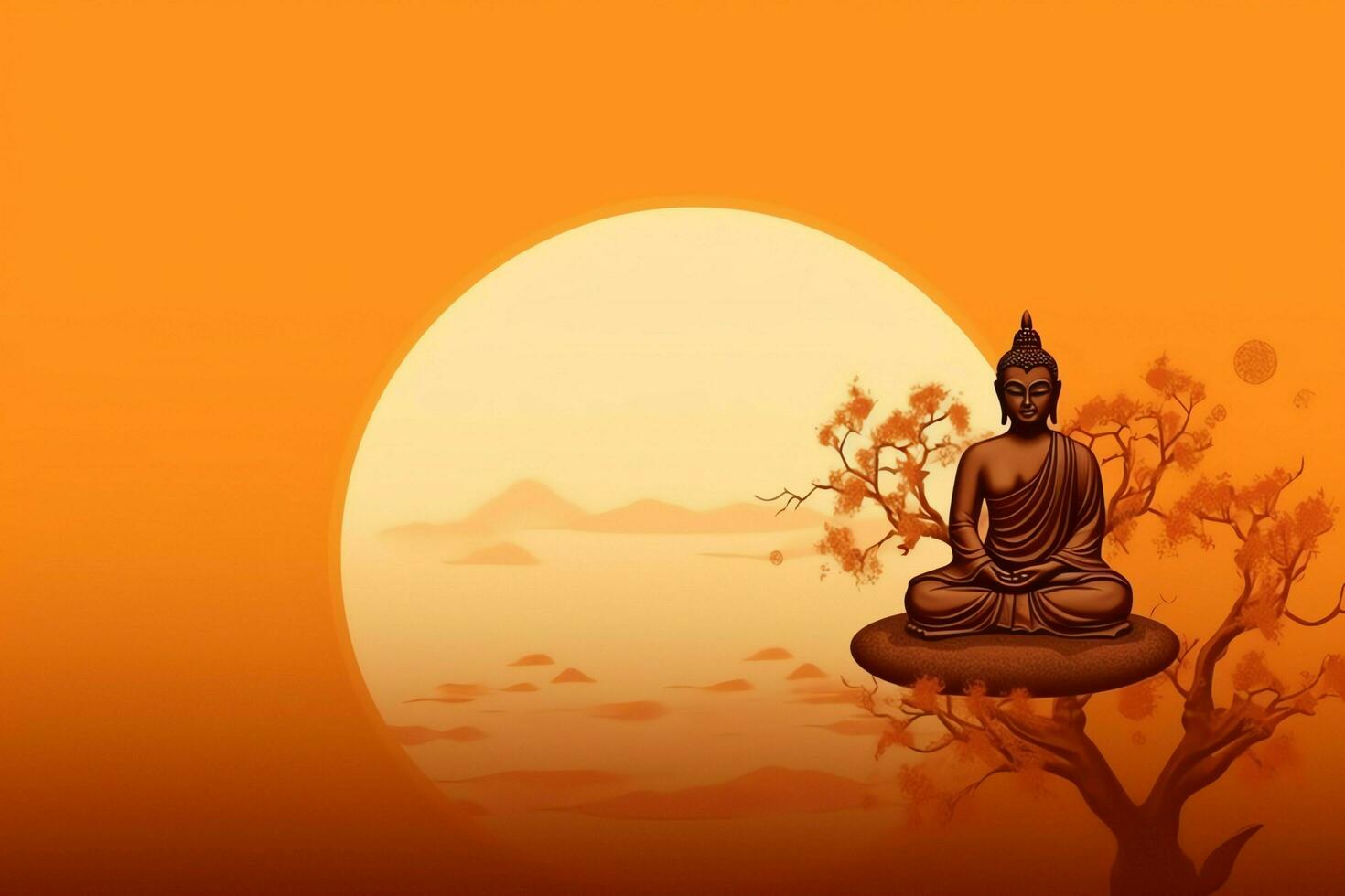 A buddha sits in in vesak buddha purnima day with copy space. Background for vesak festival day concept. Vesak celebration day greetings concept by AI Generated photo