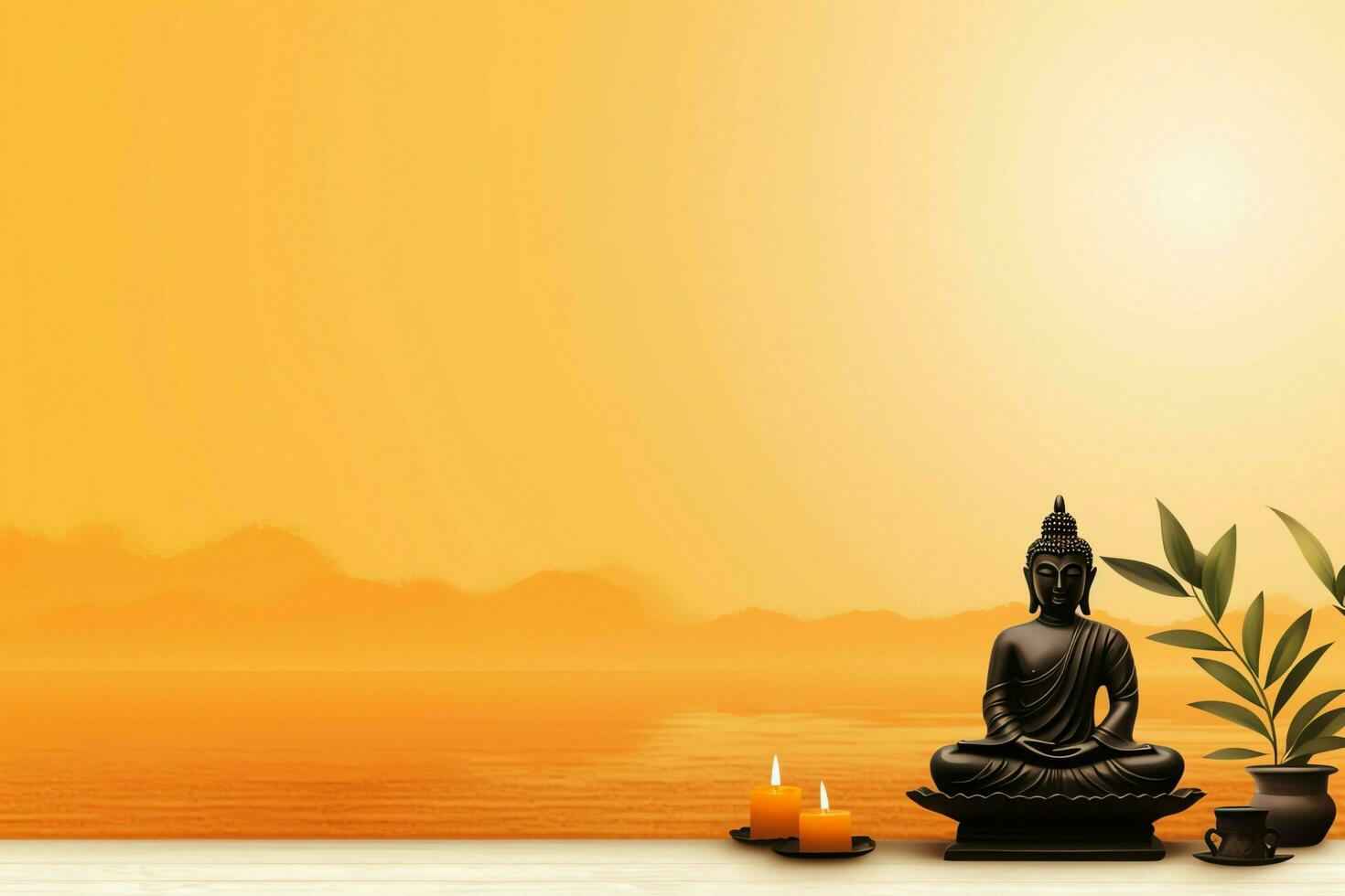 A buddha sits in in vesak buddha purnima day with copy space. Background for vesak festival day concept. Vesak celebration day greetings concept by AI Generated photo