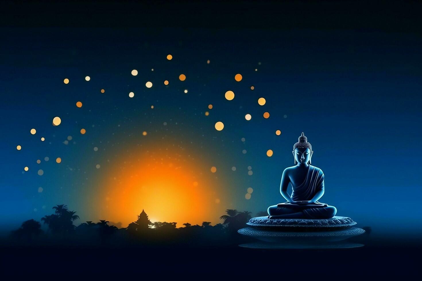 A buddha sits in in vesak buddha purnima day with copy space. Background for vesak festival day concept. Vesak celebration day greetings concept by AI Generated photo