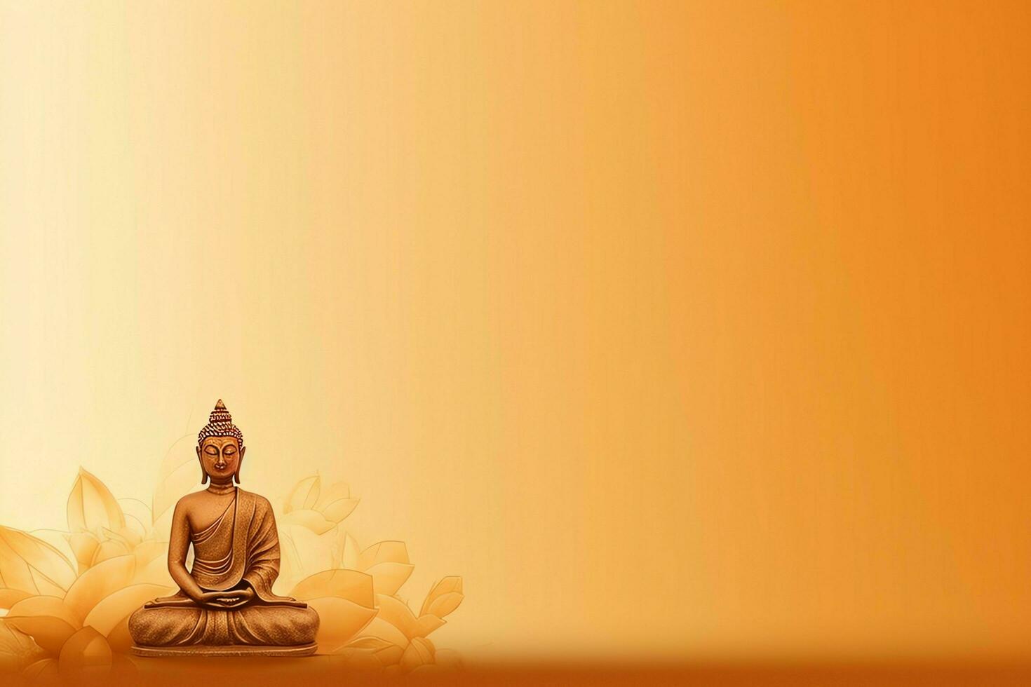 A buddha sits in in vesak buddha purnima day with copy space. Background for vesak festival day concept. Vesak celebration day greetings concept by AI Generated photo