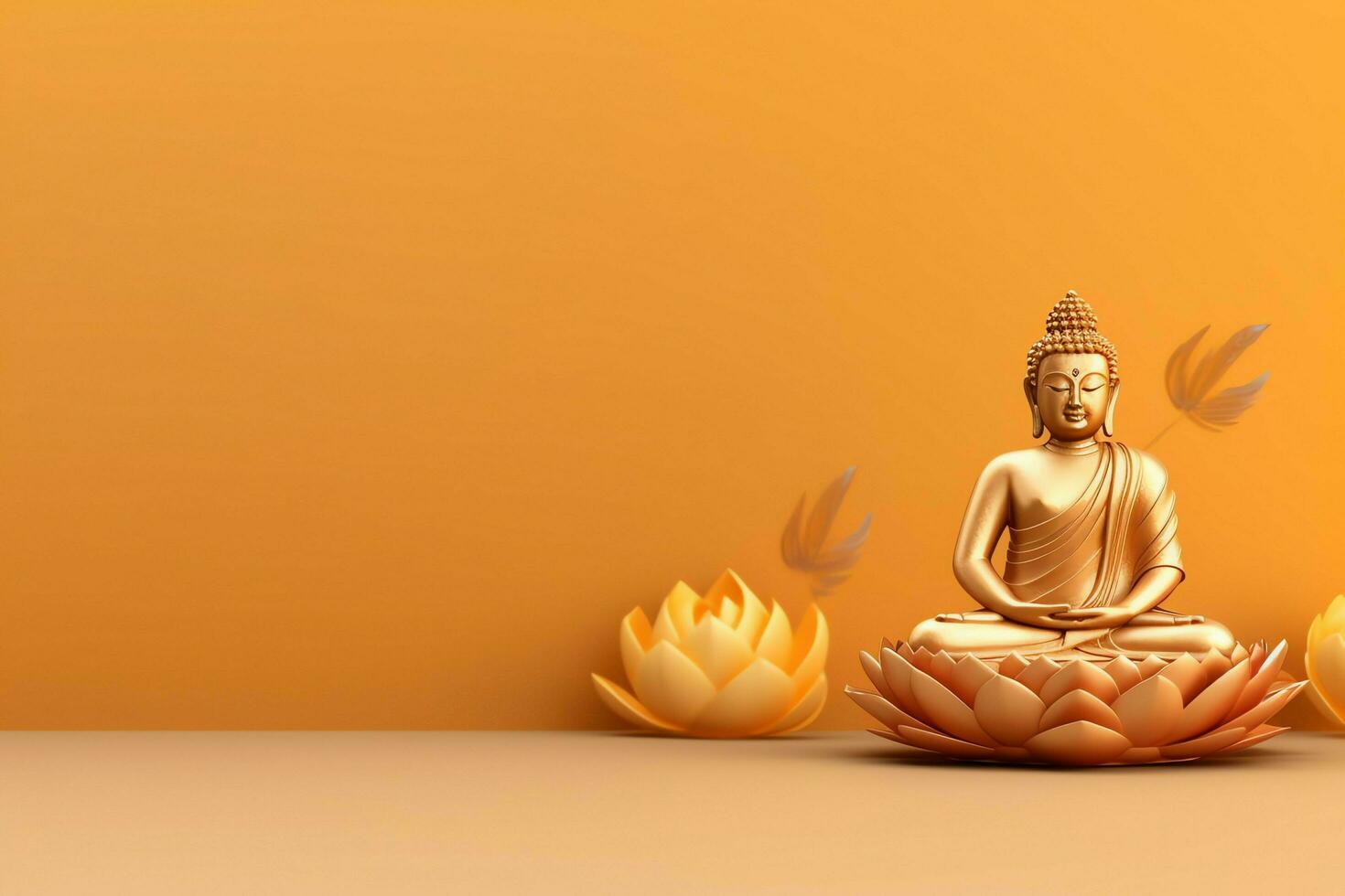 A buddha sits in in vesak buddha purnima day with copy space. Background for vesak festival day concept. Vesak celebration day greetings concept by AI Generated photo