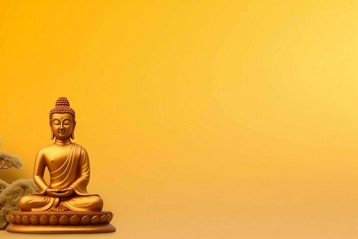 A buddha sits in in vesak buddha purnima day with copy space. Background for vesak festival day concept. Vesak celebration day greetings concept by AI Generated photo