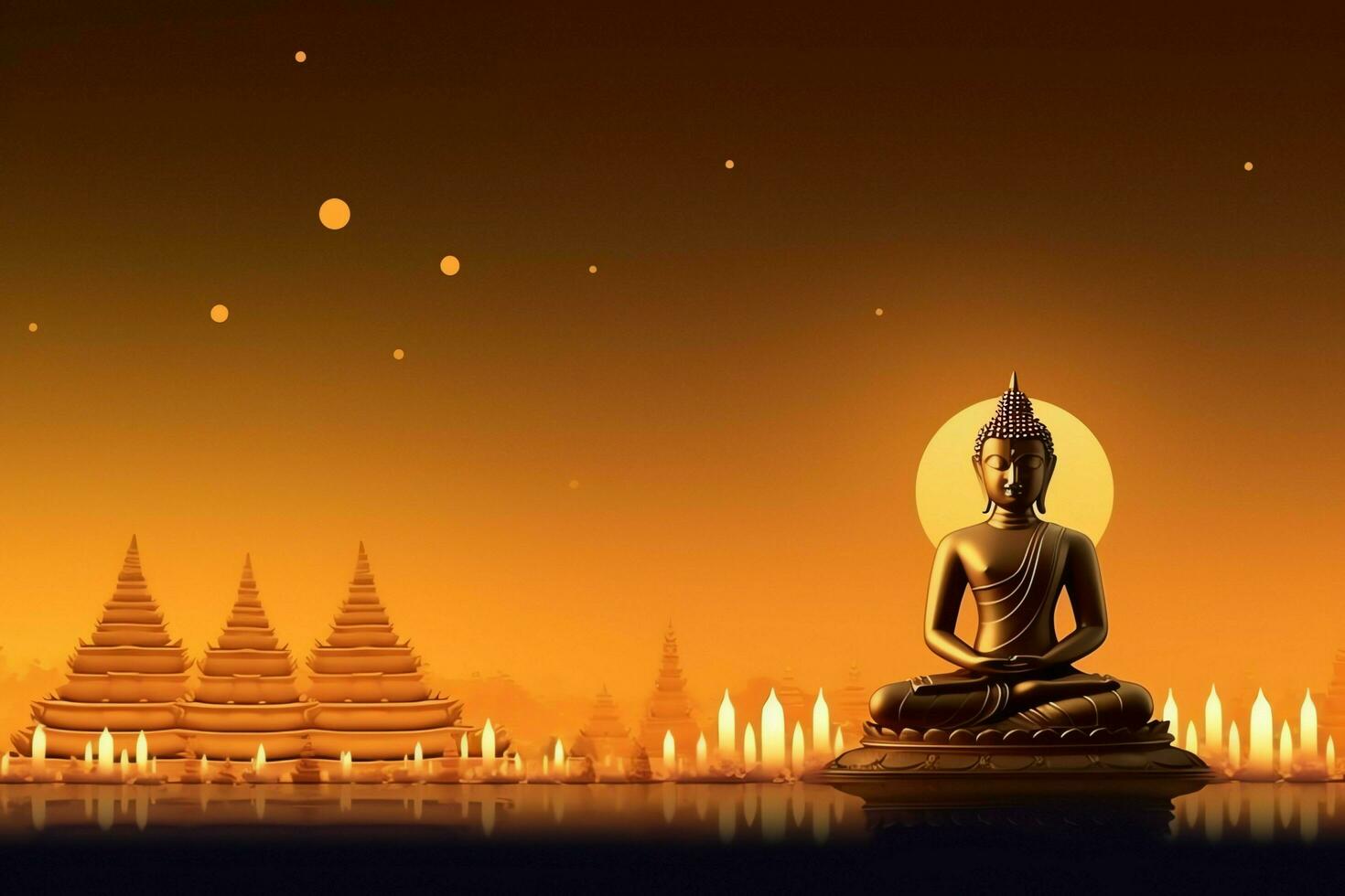 A buddha sits in in vesak buddha purnima day with copy space. Background for vesak festival day concept. Vesak celebration day greetings concept by AI Generated photo