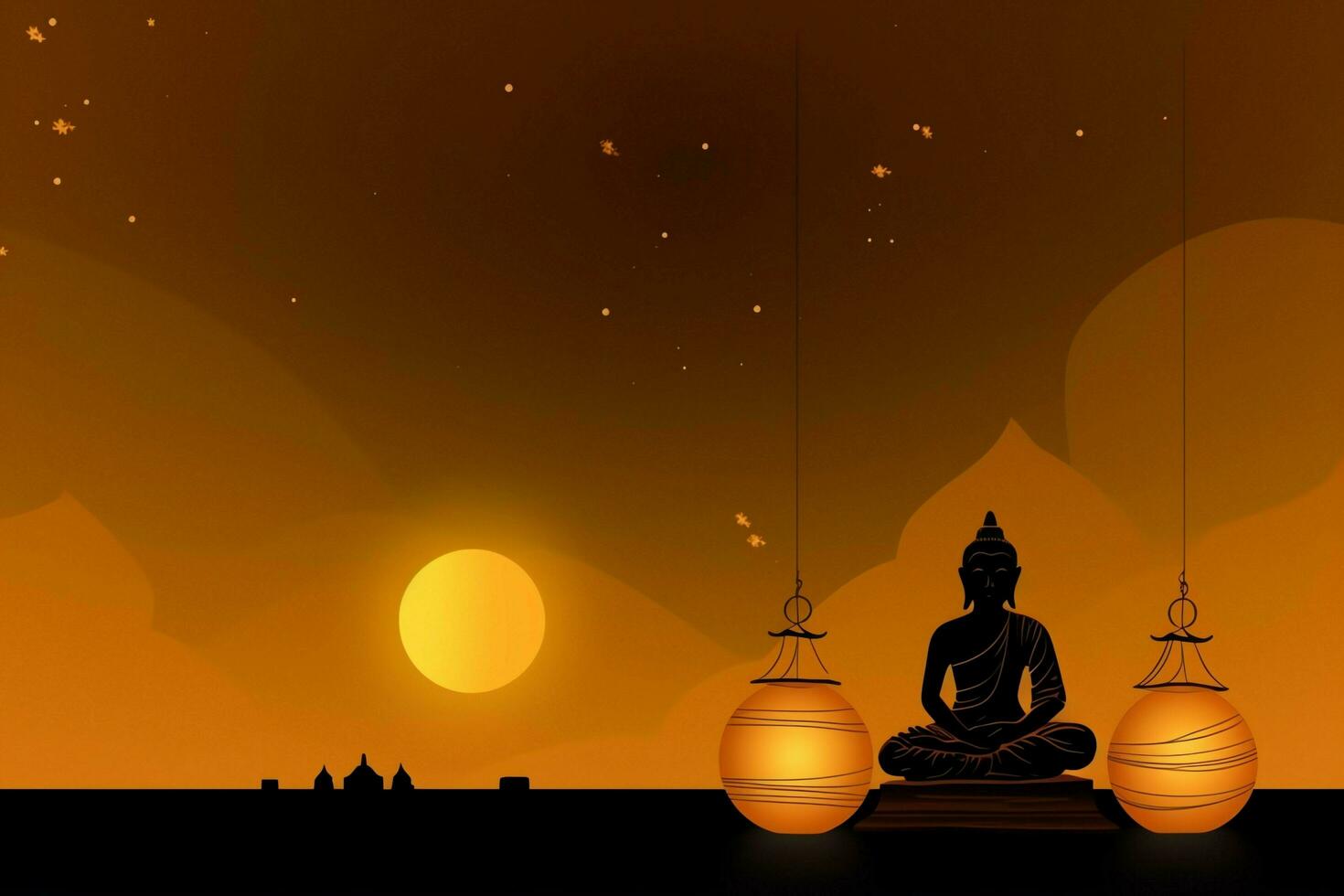 A buddha sits in in vesak buddha purnima day with copy space. Background for vesak festival day concept. Vesak celebration day greetings concept by AI Generated photo