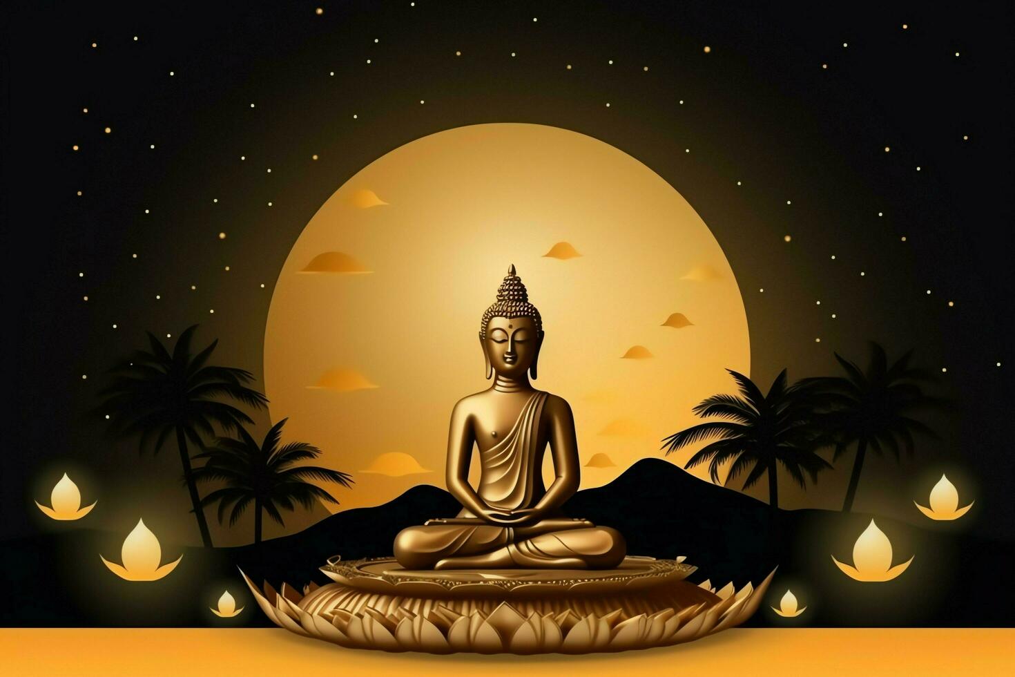 A buddha sits in in vesak buddha purnima day with copy space. Background for vesak festival day concept. Vesak celebration day greetings concept by AI Generated photo