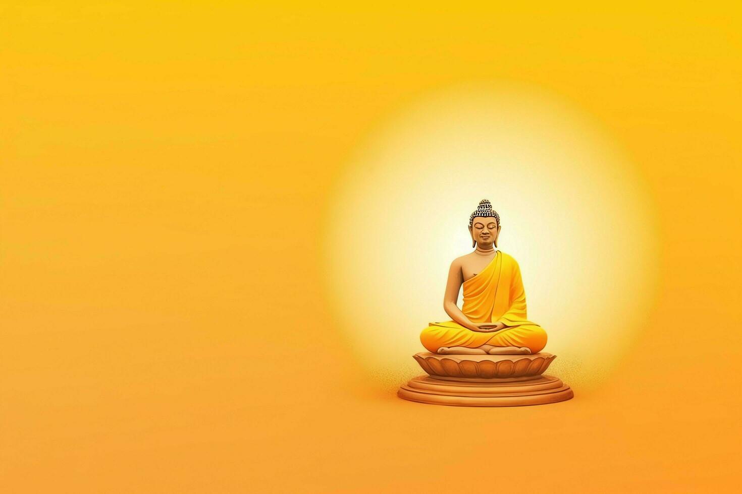 A buddha sits in in vesak buddha purnima day with copy space. Background for vesak festival day concept. Vesak celebration day greetings concept by AI Generated photo