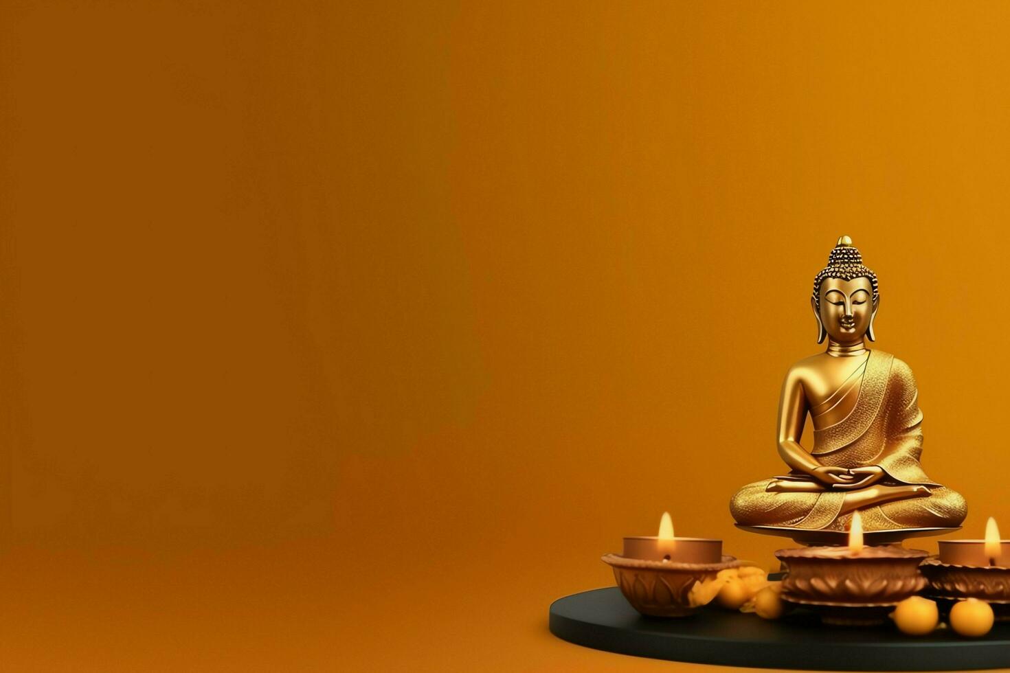 A buddha sits in in vesak buddha purnima day with copy space. Background for vesak festival day concept. Vesak celebration day greetings concept by AI Generated photo