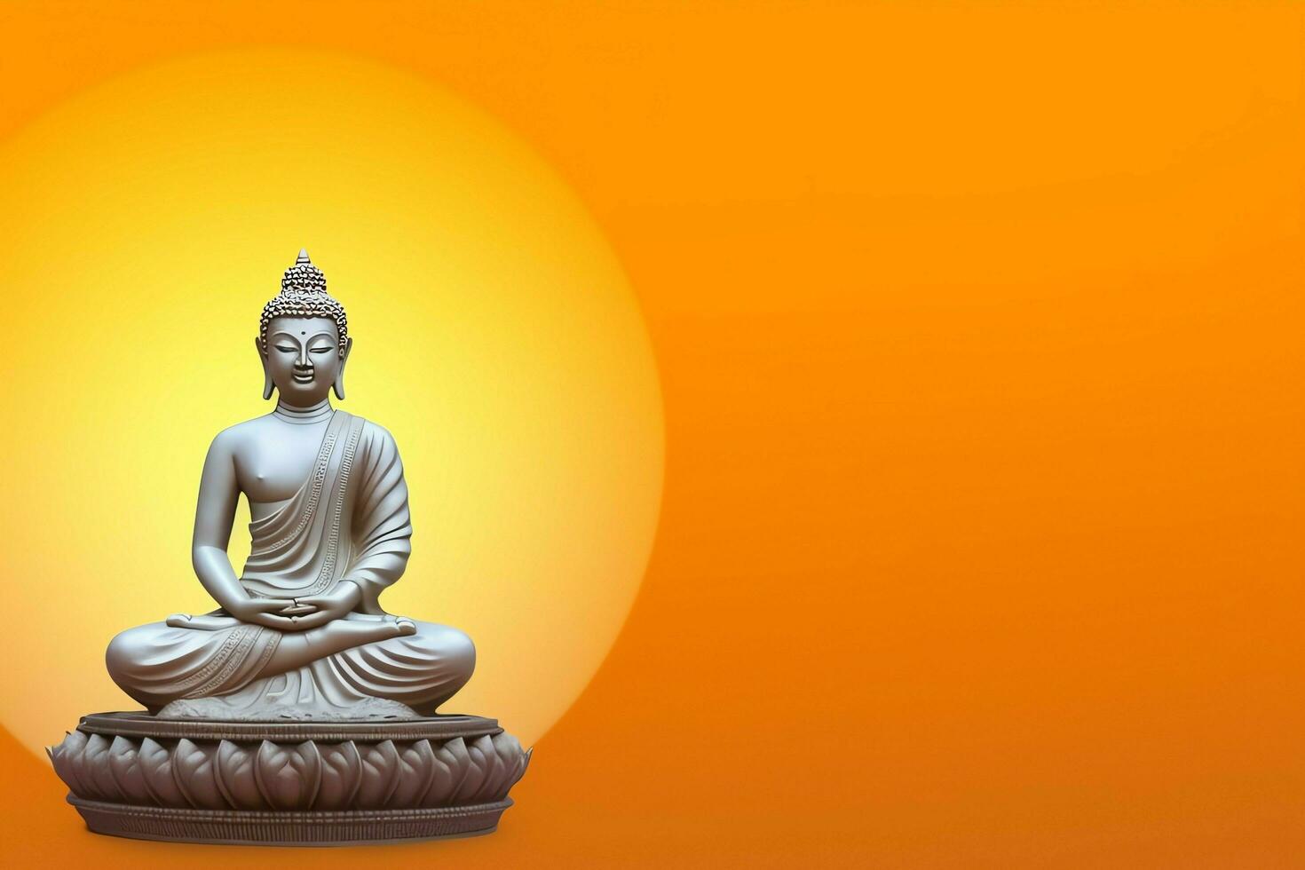 A buddha sits in in vesak buddha purnima day with copy space. Background for vesak festival day concept. Vesak celebration day greetings concept by AI Generated photo