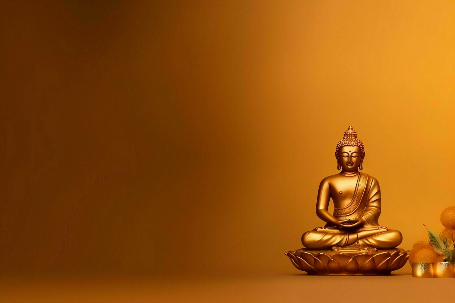 A buddha sits in in vesak buddha purnima day with copy space. Background for vesak festival day concept. Vesak celebration day greetings concept by AI Generated photo