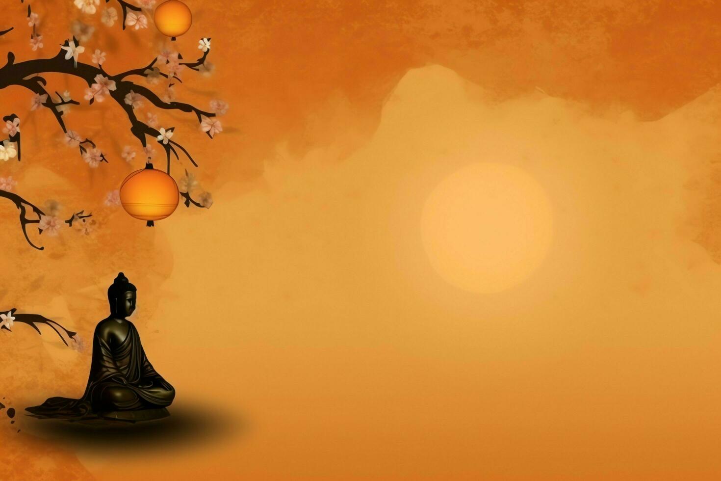 A buddha sits in in vesak buddha purnima day with copy space. Background for vesak festival day concept. Vesak celebration day greetings concept by AI Generated photo