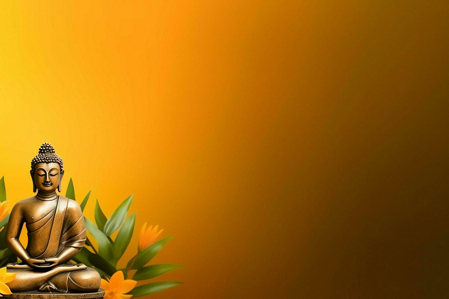A buddha sits in in vesak buddha purnima day with copy space. Background for vesak festival day concept. Vesak celebration day greetings concept by AI Generated photo