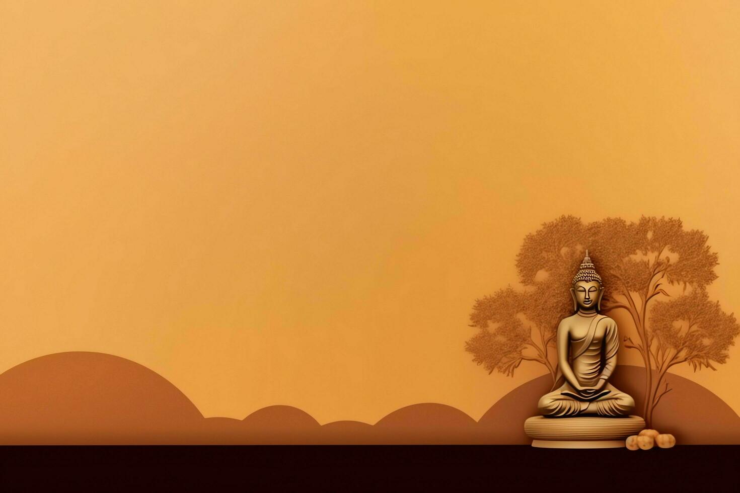 A buddha sits in in vesak buddha purnima day with copy space. Background for vesak festival day concept. Vesak celebration day greetings concept by AI Generated photo