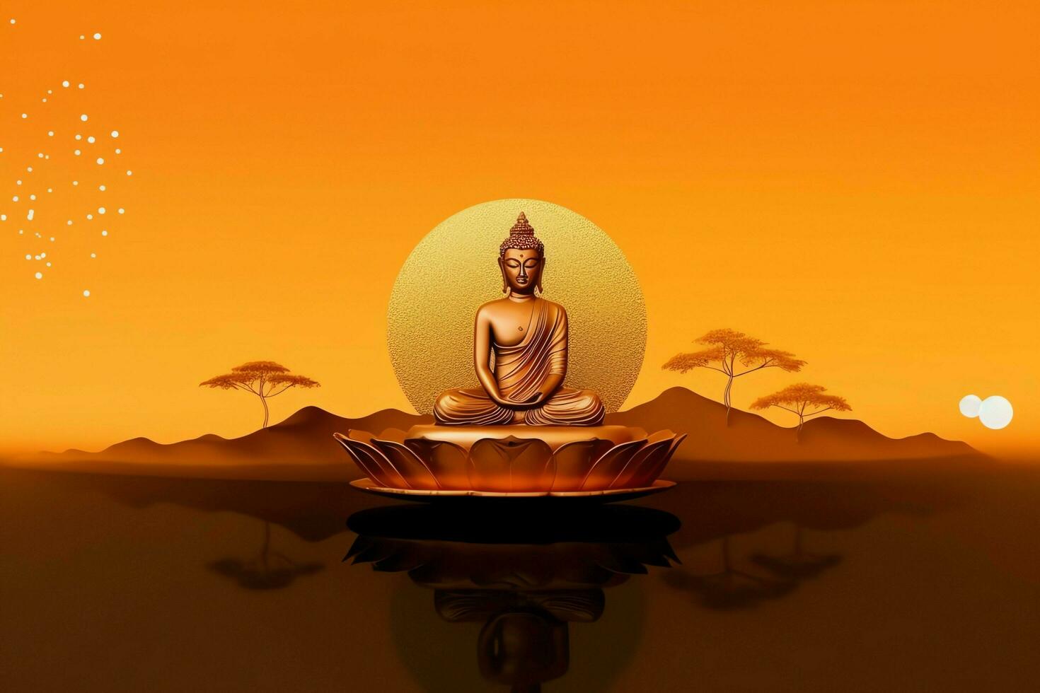 A buddha sits in in vesak buddha purnima day with copy space. Background for vesak festival day concept. Vesak celebration day greetings concept by AI Generated photo