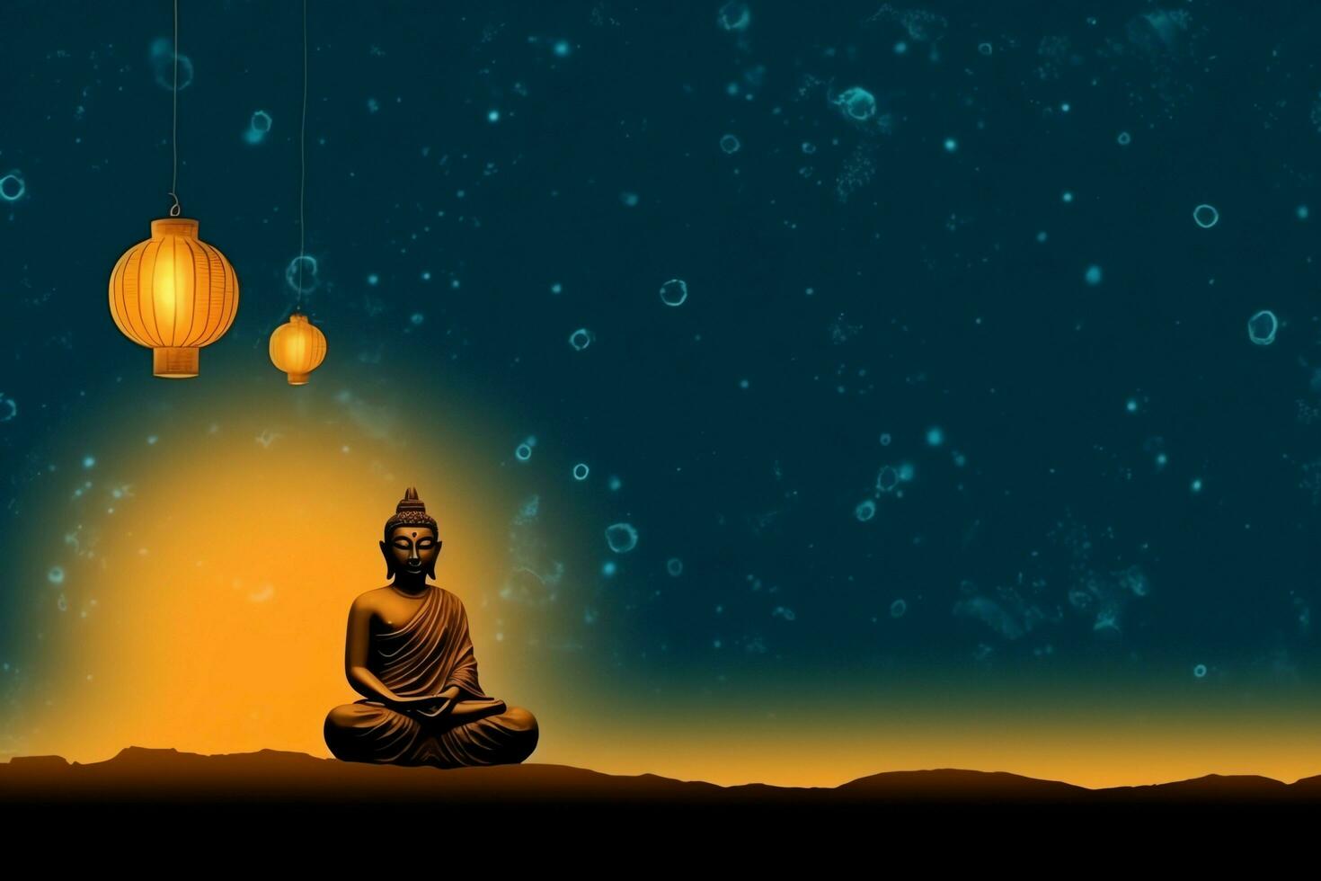 A buddha sits in in vesak buddha purnima day with copy space. Background for vesak festival day concept. Vesak celebration day greetings concept by AI Generated photo