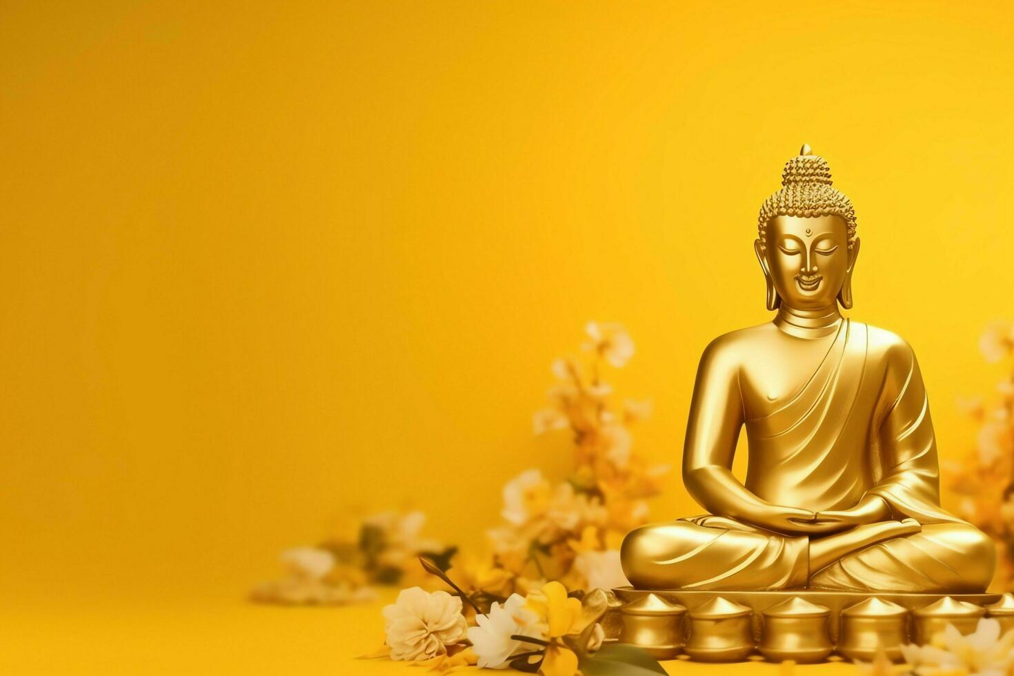 A buddha sits in in vesak buddha purnima day with copy space. Background for vesak festival day concept. Vesak celebration day greetings concept by AI Generated photo
