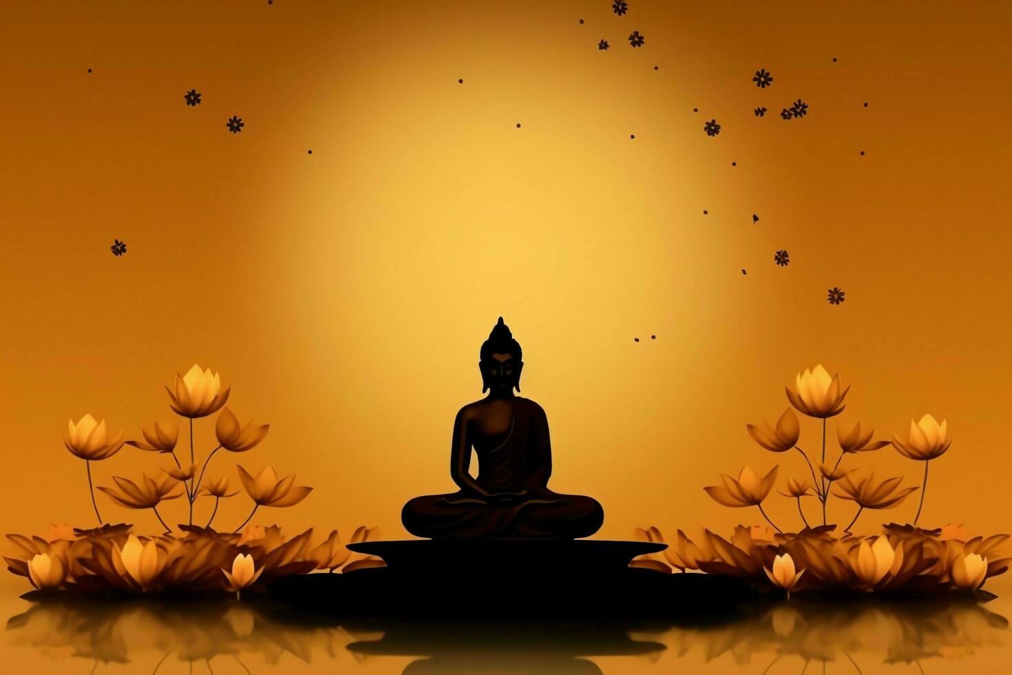 A buddha sits in in vesak buddha purnima day with copy space. Background for vesak festival day concept. Vesak celebration day greetings concept by AI Generated photo
