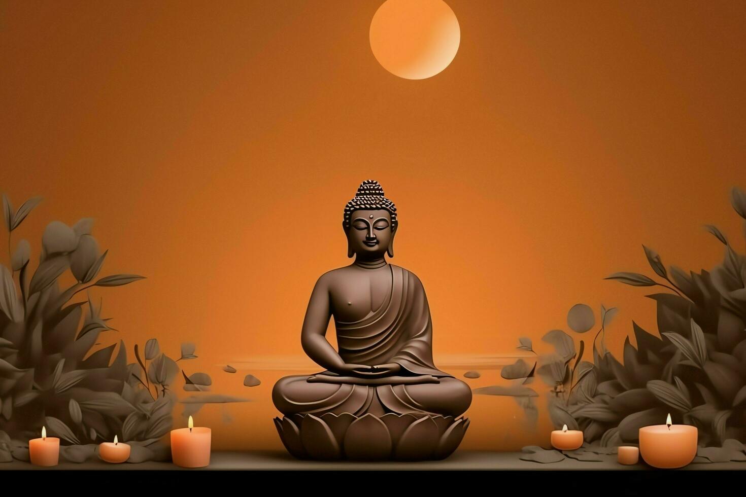 A buddha sits in in vesak buddha purnima day with copy space. Background for vesak festival day concept. Vesak celebration day greetings concept by AI Generated photo