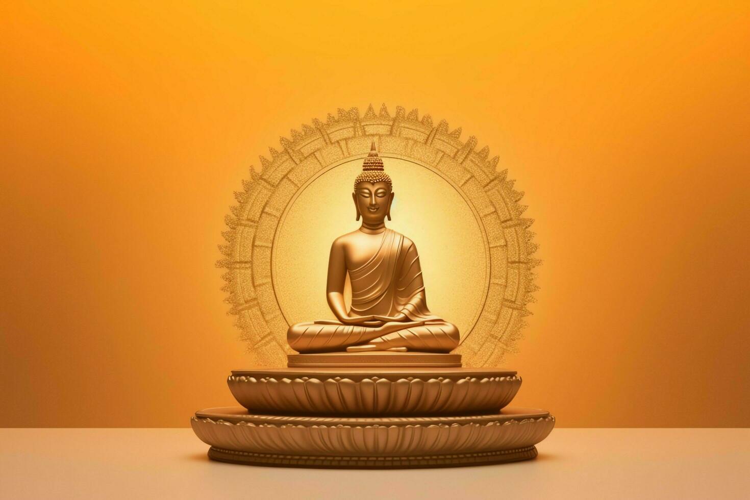 A buddha sits in in vesak buddha purnima day with copy space. Background for vesak festival day concept. Vesak celebration day greetings concept by AI Generated photo