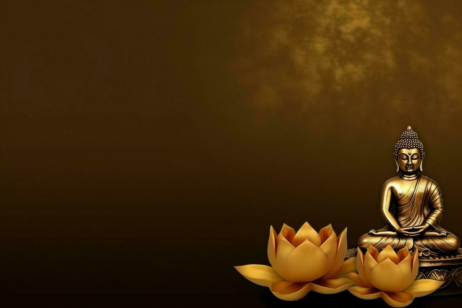 A buddha sits in in vesak buddha purnima day with copy space. Background for vesak festival day concept. Vesak celebration day greetings concept by AI Generated photo