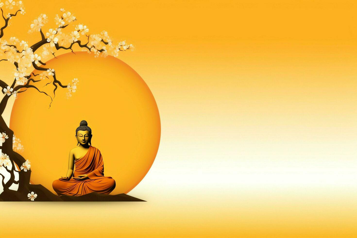 A buddha sits in in vesak buddha purnima day with copy space. Background for vesak festival day concept. Vesak celebration day greetings concept by AI Generated photo