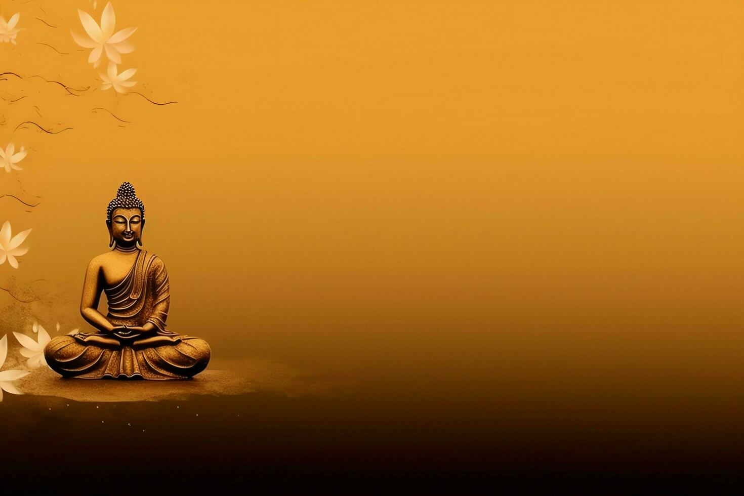 A buddha sits in in vesak buddha purnima day with copy space. Background for vesak festival day concept. Vesak celebration day greetings concept by AI Generated photo