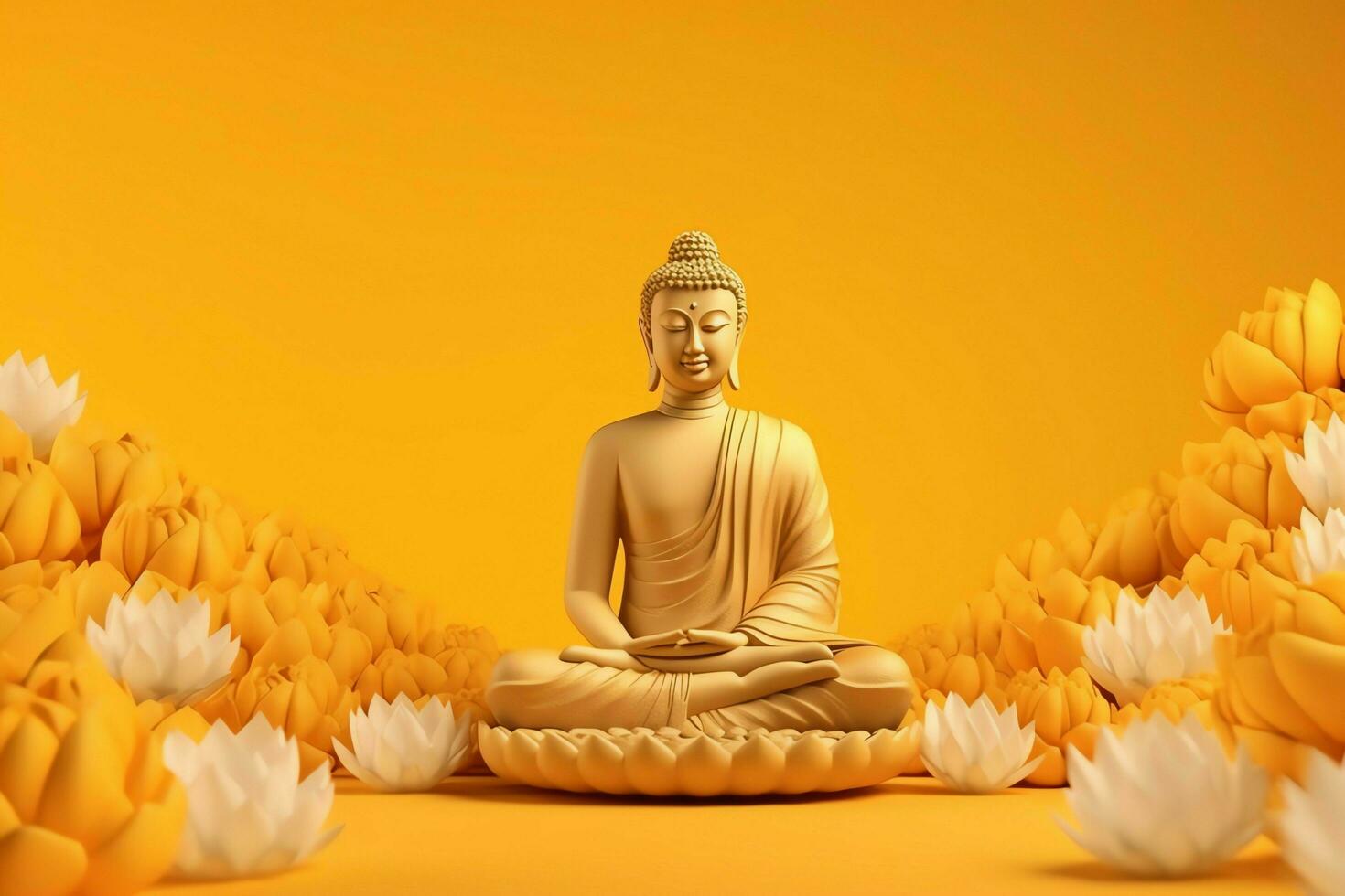 A buddha sits in in vesak buddha purnima day with copy space. Background for vesak festival day concept. Vesak celebration day greetings concept by AI Generated photo