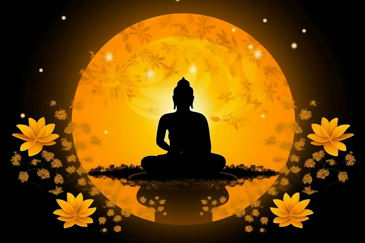 A buddha sits in in vesak buddha purnima day with copy space. Background for vesak festival day concept. Vesak celebration day greetings concept by AI Generated photo