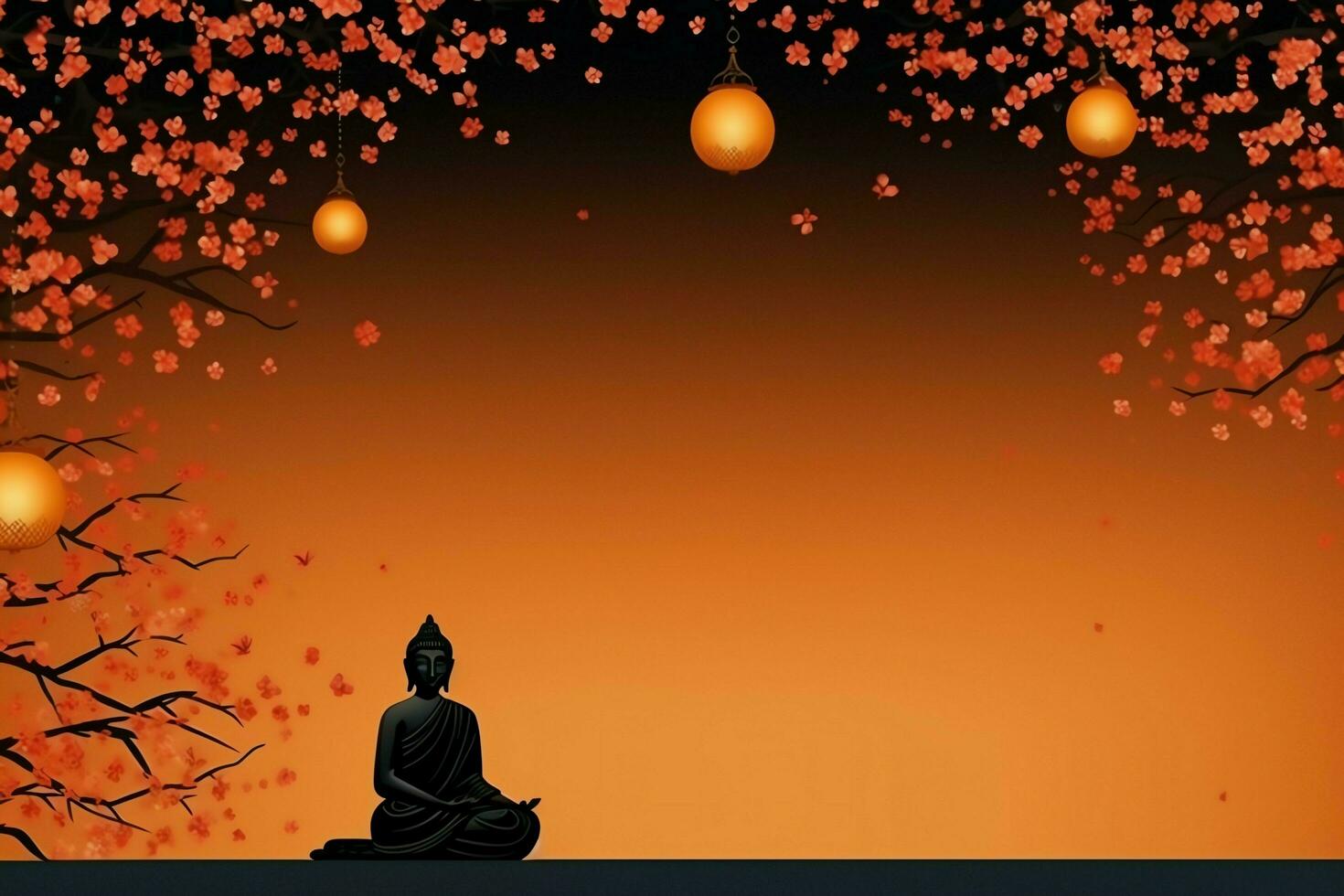 A buddha sits in in vesak buddha purnima day with copy space. Background for vesak festival day concept. Vesak celebration day greetings concept by AI Generated photo