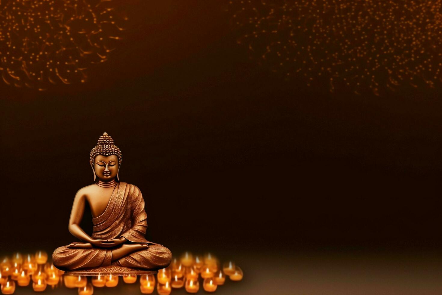 A buddha sits in in vesak buddha purnima day with copy space. Background for vesak festival day concept. Vesak celebration day greetings concept by AI Generated photo